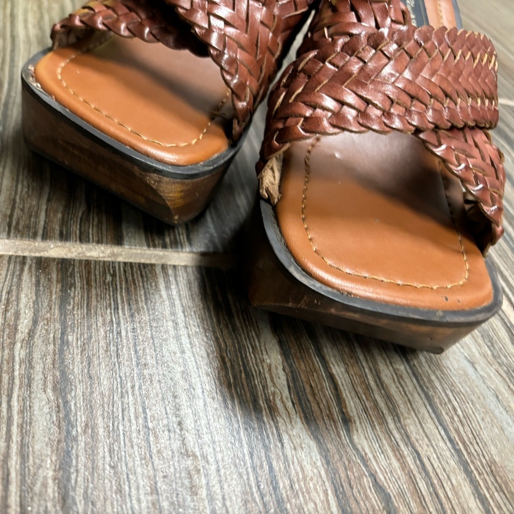 Blue Asphalt leather and wooden clogs - Picture 4 of 7